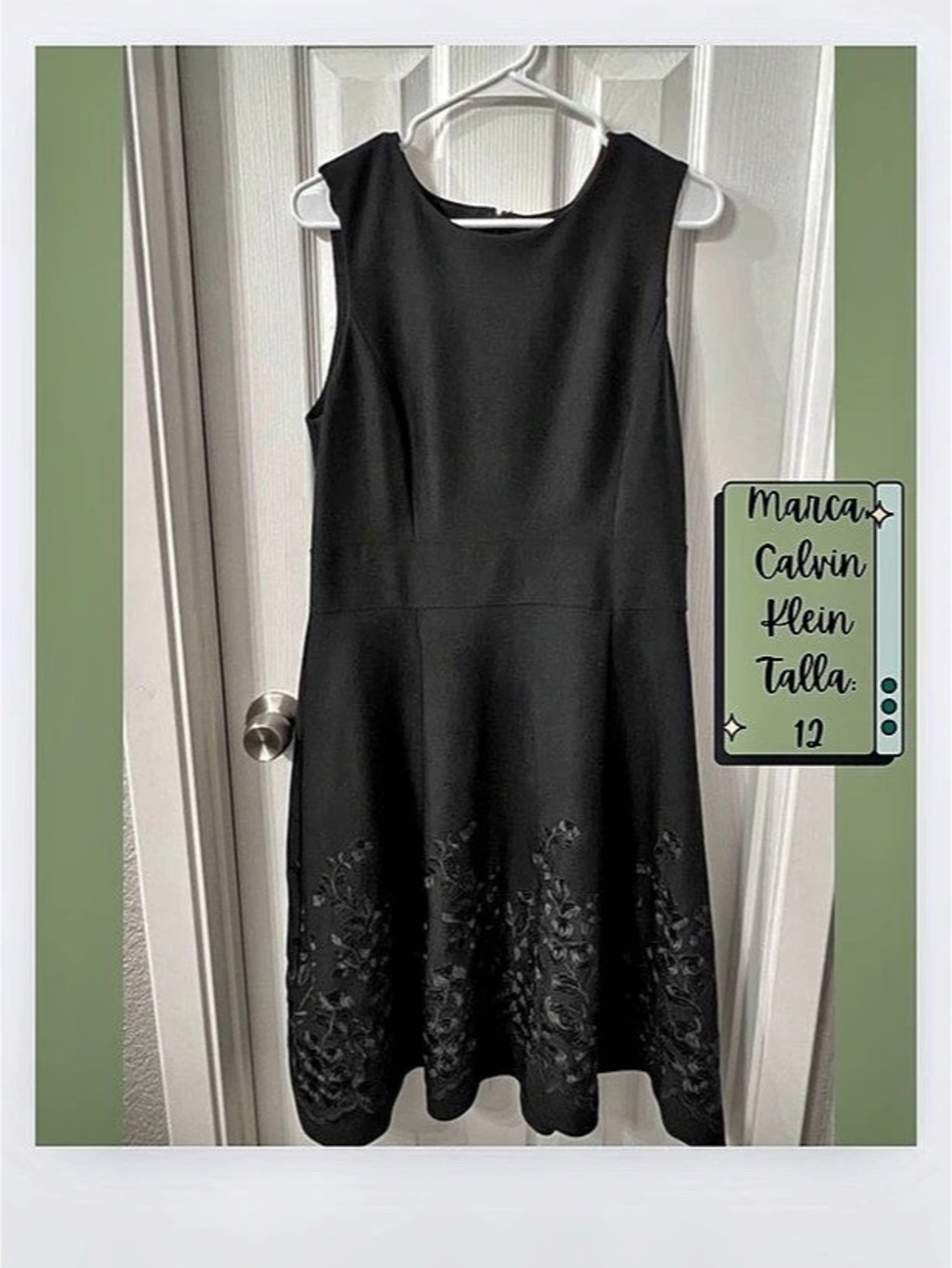 Calvin Klein Sleeveless Floral Embroidered Hem Fit & Flare Dress Black Floral